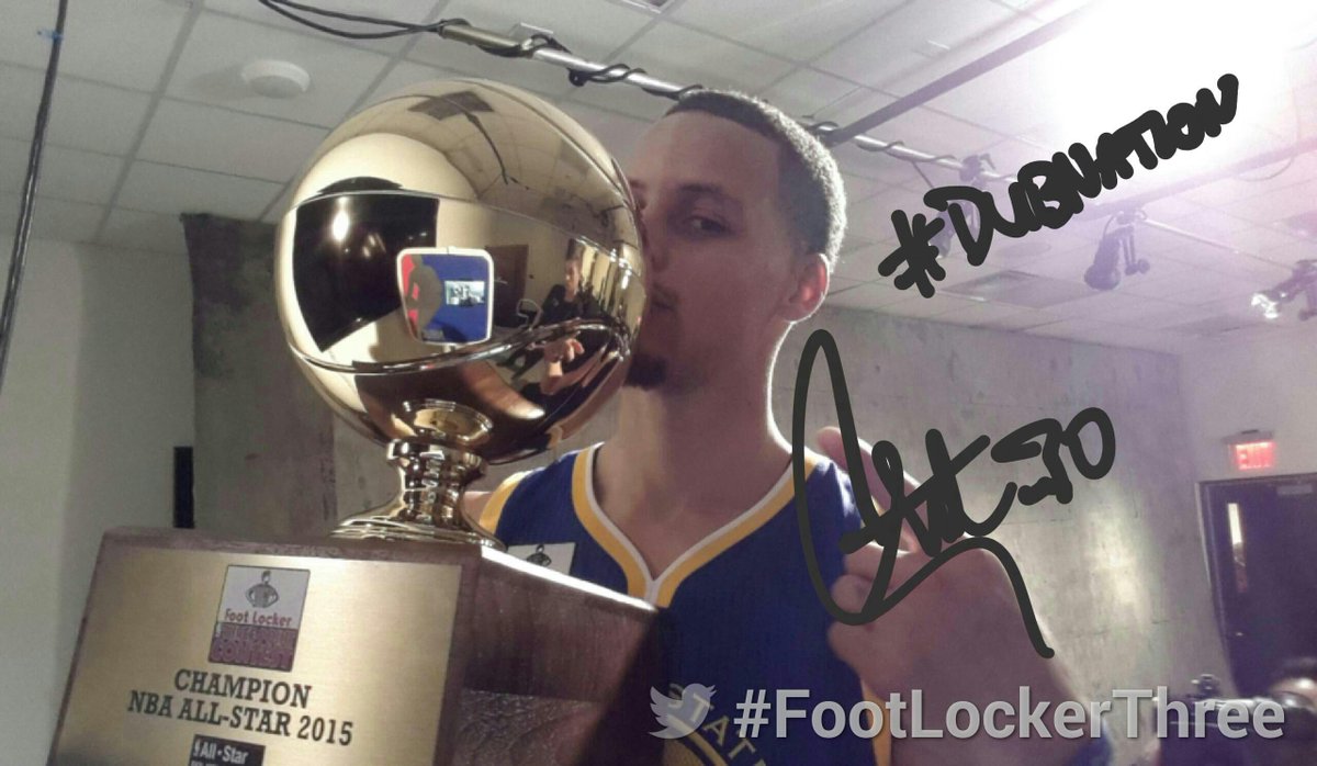 NBA's tweet image. The champ is here! @StephenCurry30 takes home the #FootLockerThree hardware!