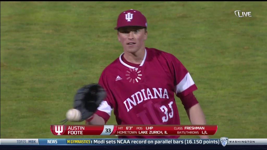 CollinFoote's tweet photo. So proud of my older bro @Austin_Foote for his first collegiate appearance tonight! #IUBASE http://t.co/A1AoxPMO4Y