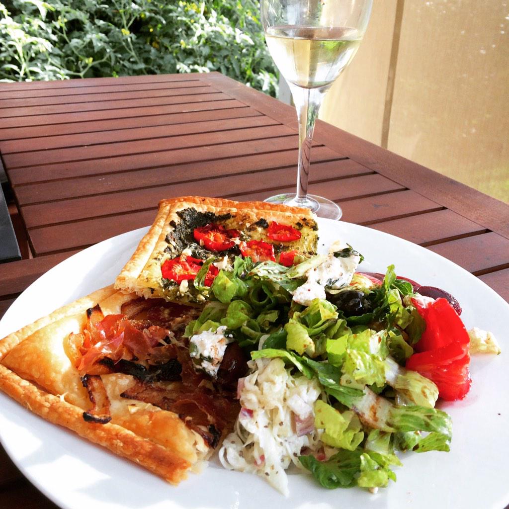 Dining al fresco in our backyard, enjoying summer sunshine and fresh bounty from our garden. I love summer!