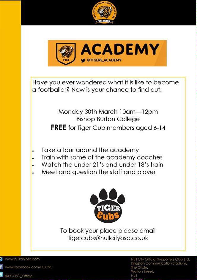 HCOSC_Official's tweet photo. Are you a #tigercub member? Put your name down for an exclusive morning at the @Tigers_Academy #HCOSC http://t.co/2bKQk4cldg