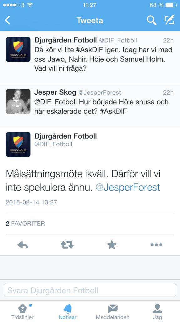 jesperrskog's tweet photo. @DIF_Fotboll hade målsättningsmöte igår angående Höies snusande denna säsong! Vad kom ni fram till? #AskDIF #hashtag http://t.co/eWShUEdmO0
