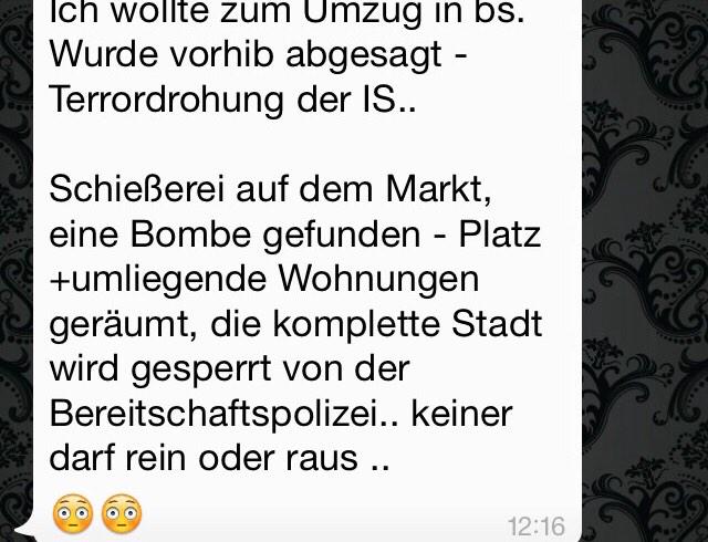 cheerspeer's tweet photo. Weis jmd ob es wahr ist ? Schißerei+Bombe ? #braunschweig #Karneval #terror http://t.co/GQWlHfsphN
