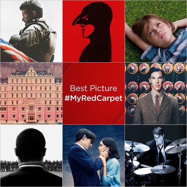 BreakIntoTV's tweet image. What’s your pick for #Oscars Best Picture? Tweet the title of the movie, use #MyRedCarpet to cast a vote #Oscars2015