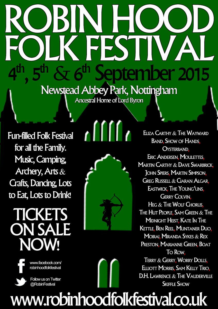 RobinFestival's tweet image. Early Bird individual day tickets go on sale at 12pm Today for Robin Hood Folk Festival! - bitly.com/1EdMZsl