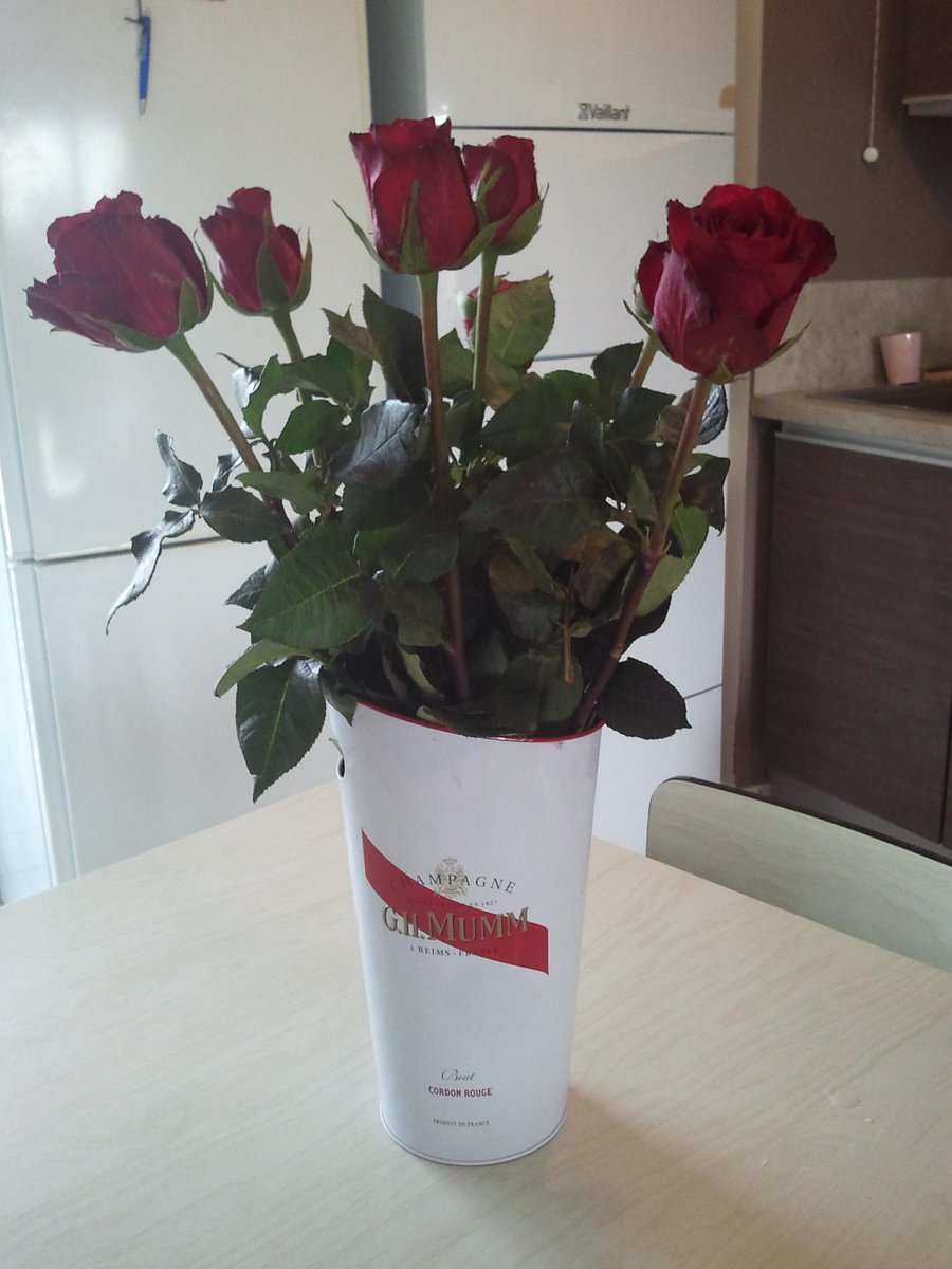 HAPPYangeAILE's tweet photo. J'ai pas de vase alors j'ai pris un seau à champagne . #saintvalentin http://t.co/Dcm5EhP1y9