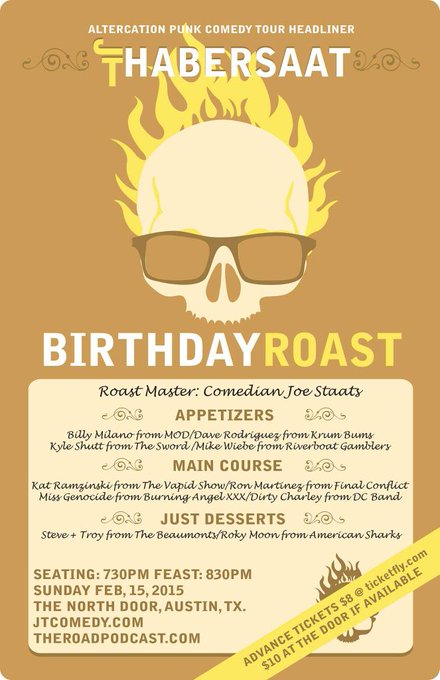 TONIGHT come watch me alongside some of the most notable musicians and comics in #ATX roast @jtstandup<a href="/tag/comedy"class="tags"><span>#comedy</span></a><a href="/tag/atx"class="tags"><span>#atx</span></a>