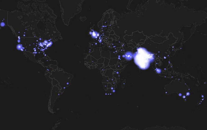 khaleejtimes's tweet photo. Brighter the blip, more the tweets! Heat map of #IndVsPak @Xische http://t.co/dSPotHR9dj
