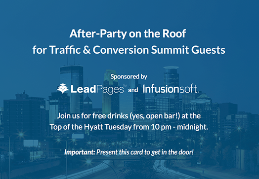 .<a href="/LeadPages/">Leadpages®</a> &amp; <a href="/Infusionsoft/">INFUSIONSOFT</a> are hosting an After-Party tomorrow night at #TCS2015! Come have drinks on us! :)