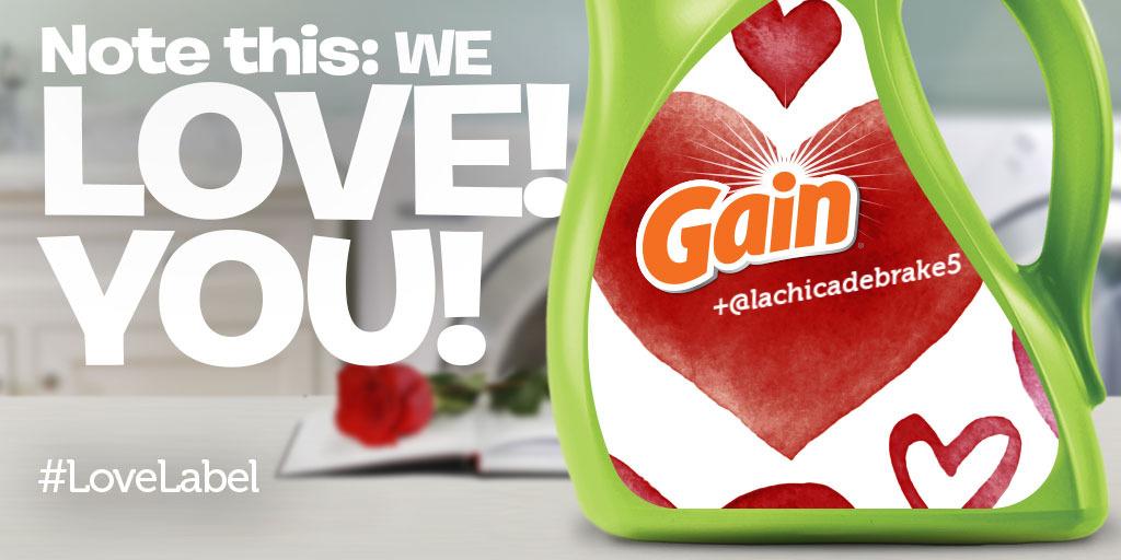 Gain's tweet photo. @lachicadebrake5 We wish we could scribble @Gain loves YOU everywhere! We can’t so we put it on a #LoveLabel instead! http://t.co/x3GZastGiq