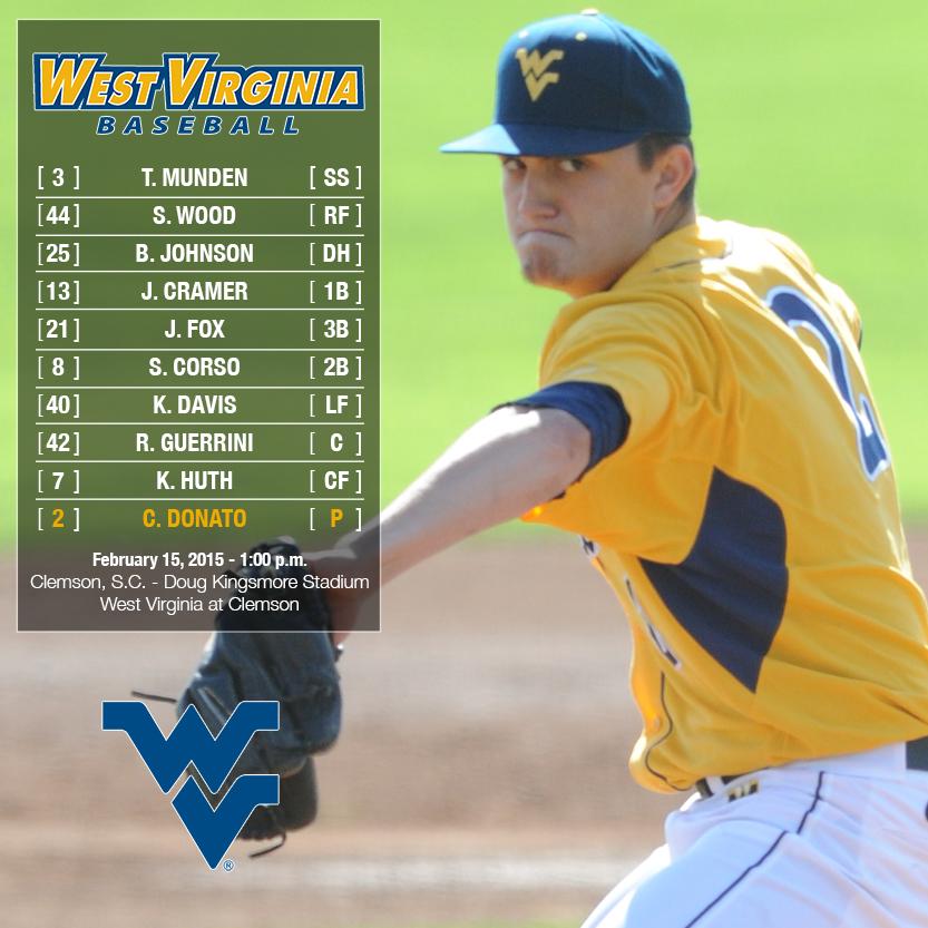 WVU Baseball on Twitter "Today’s starting lineup at Clemson! First
