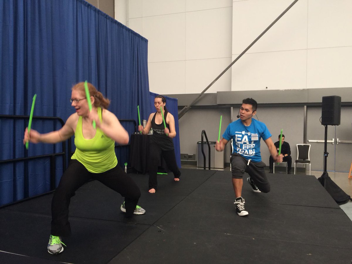 TheWellnessShow's tweet photo. Superfun "Pound" class on right now--a combo of aerobics &amp; drumming--so upbeat!! #wellness15 http://t.co/63Rr1mBU67