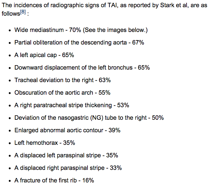canibagthat's tweet image. XRay signs of traumatic aortic injury - poor sensitivity and specificity. #FRCPCAnes
