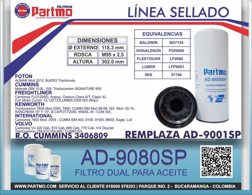 Filtros Partmo on Twitter: "AD-9080SP de Aceite para FOTON; CUMMINS; KENWORTH; VOLVO http://t.co/aKO3lMHujo" Twitter