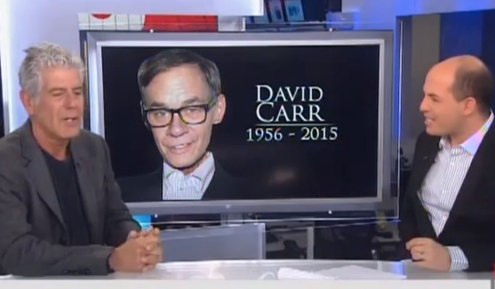 Mediaite's tweet photo. Stelter and Bourdain Remember David Carr: 'A Cheerleader for Good Journalism' http://t.co/SIresnmH4B (VIDEO) http://t.co/2zof8tii7N