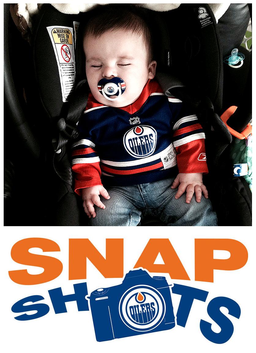 EdmontonOilers's tweet photo. Rest up, little #Oilers fan, it's game day tomorrow! Thanks to Rose Way for this adorable fan photo. #OilersSnapshots http://t.co/h2yaNSrdfG