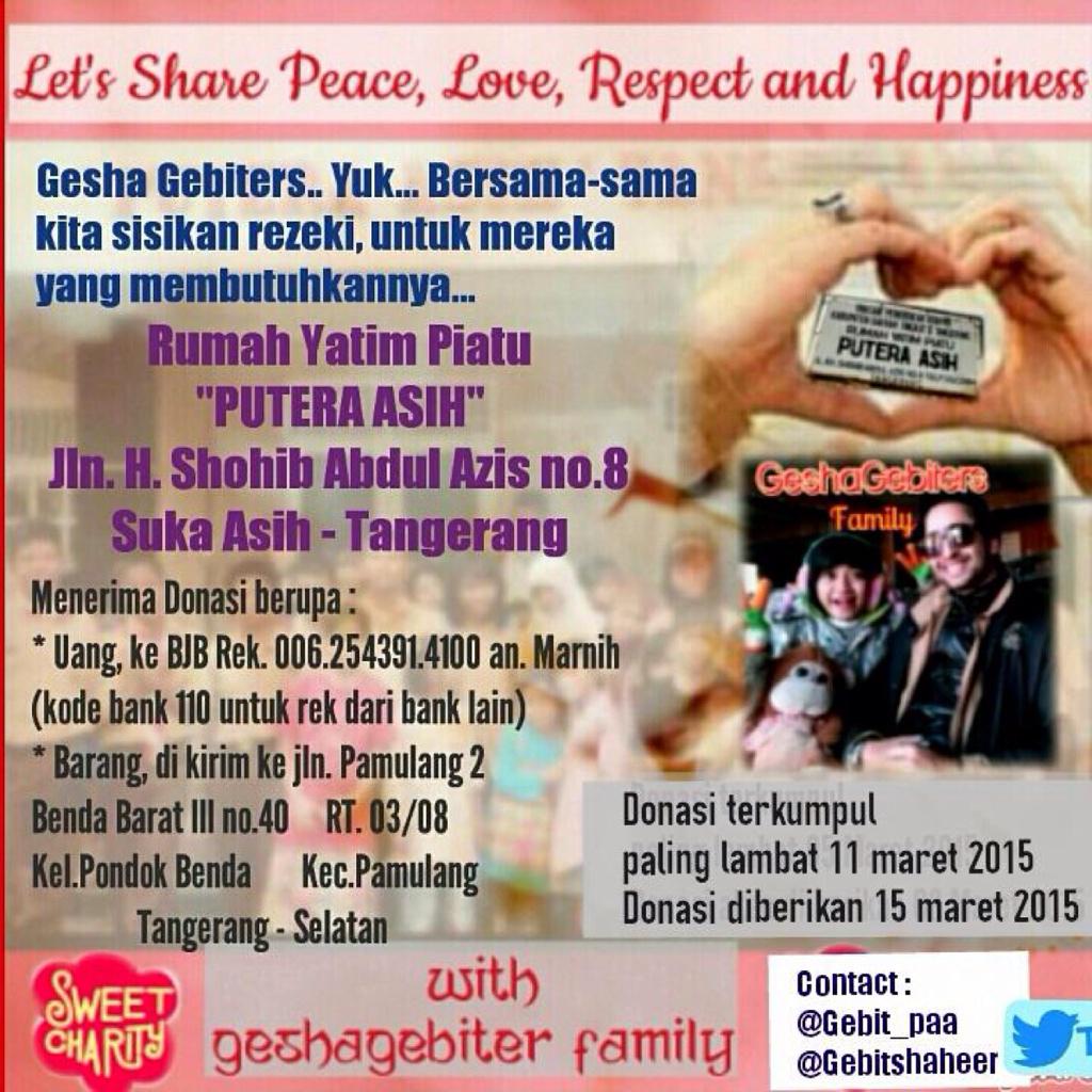 Gebit_PAA's tweet photo. Lets Share Peace, Love, Respect&amp;Happiness with GeshaGebiters Family. Join this sweet charity project :) @gebit_fans http://t.co/JNdsmA0vvM