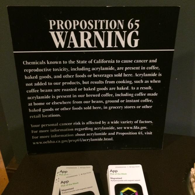 _beccaharrison's tweet photo. Why #Prop37 would've been pointless: b/c I'm probably first person to ever read California's #Prop65 sign. http://t.co/EdBZn5jElh