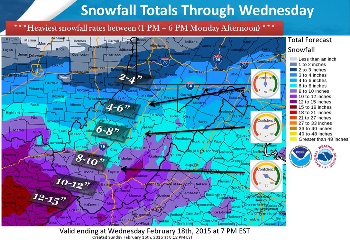 WVDOT's tweet photo. Latest snow predictions from @NWSCharlestonWV Keep a close eye on the forecast use &amp; caution if you must travel. http://t.co/X4PJOlnmu3