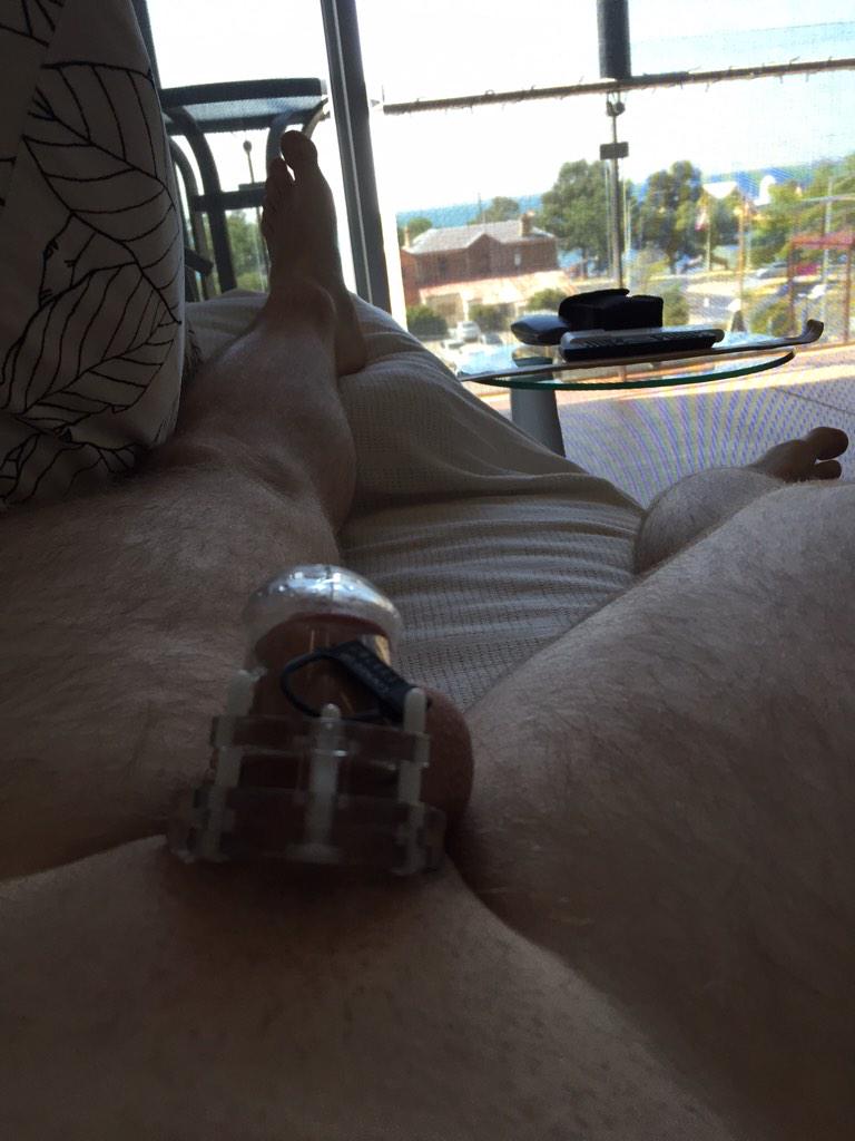 HornySpud's tweet photo. What a view! #caged #cuckold #smalldick #cumsquick please RT http://t.co/cvQQia0i7z