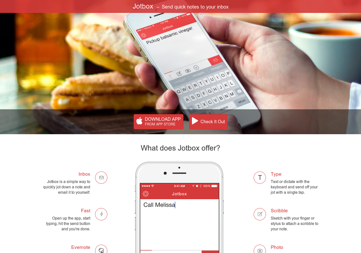 ProductHunt's tweet photo. Jotbox: Send quick notes to your inbox from your iPhone http://t.co/hkzwnplP1n via @kevinxu on @producthunt http://t.co/8LlxEy4uNc