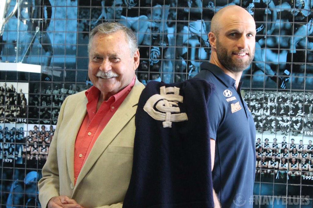 CarltonFC's tweet photo. Two champions, past and present. #Barassi50 #NAVYBLUES http://t.co/uVlaB3cboZ