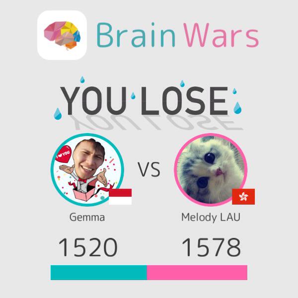 gemma_gustama's tweet photo. I challenged Melody LAU and lost;( Challenge players from around the world! #BrainWars http://t.co/lDSe5yvO9y http://t.co/PYoH10p3C6