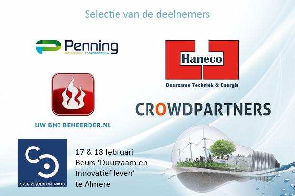 Selectie van de deelnemers op de beurs 'Duurzaam en Innovatief Leven' te Almere van 17 en 18 februari