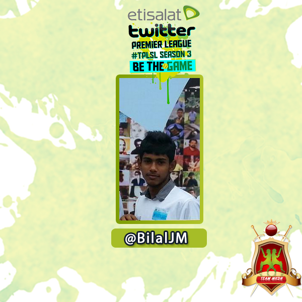 TeamMKDN's tweet photo. @TeamMKDN made an expensive bid for @BilalJM a player that we don't want to miss in our #TPLSL squad via @EtisalatSL http://t.co/aFRKaUwXfi
