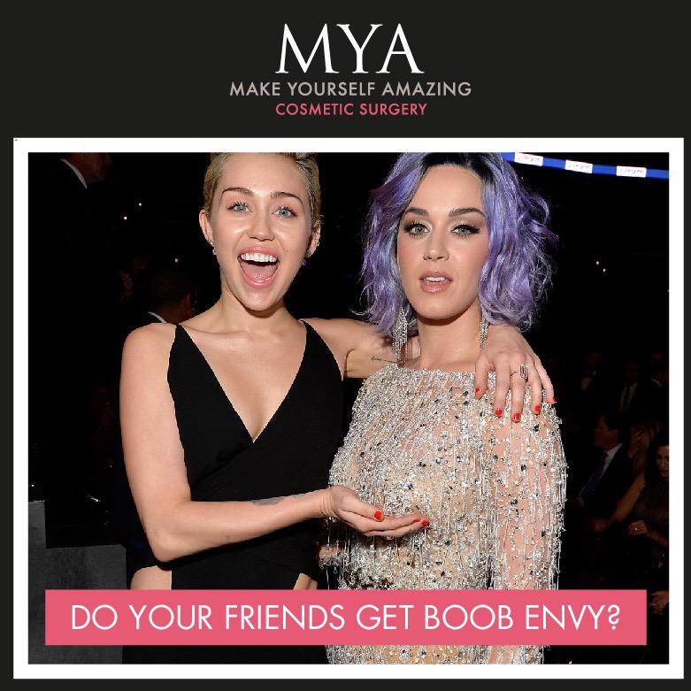 MYA Cosmetic Surgery on X: Do your friends get boob envy like @MileyCyrus  with @katyperry at the Grammys? #boob #envy #friends #Grammys2015   / X