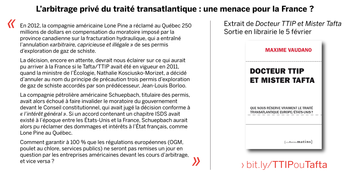 mvaudano's tweet photo. L'arbitrage privé du traité transatlantique : une menace pour la France ? Extrait de #DrTTIPMrTafta (sortie demain) http://t.co/82lMVOAO9o