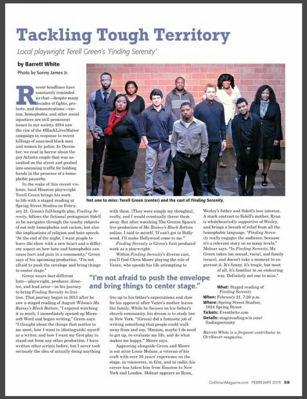 terellgreen's tweet image. Extra Extra read all about it!! Read about Terell Green's Staged Reading Play, "Finding Serenity". #outsmartmagazine