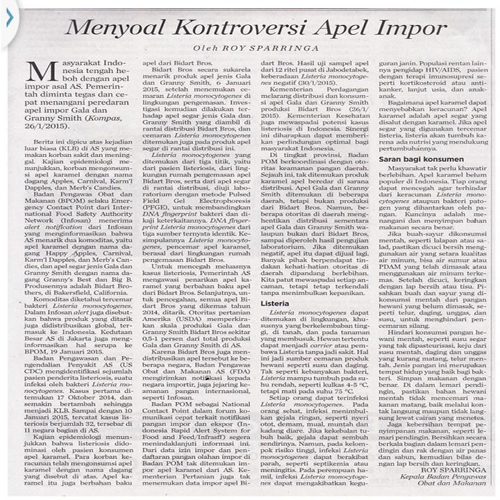 Tak perlu resah krn apel berbakteri. You may read this article by <a href="/RoySparringa/">Roy Sparringa</a> di <a href="/hariankompas/">Harian Kompas</a> 4 Feb 15 hal 7.