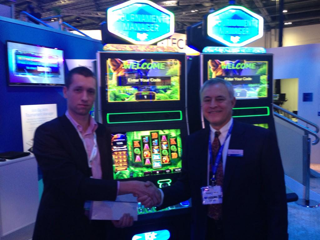 IGTNews's tweet photo. The lucky winner of the Prowling Panther tournament brought to you by IGT's Tournament Manager. #ICE2015 #igtblue http://t.co/EAiHR4YFsW