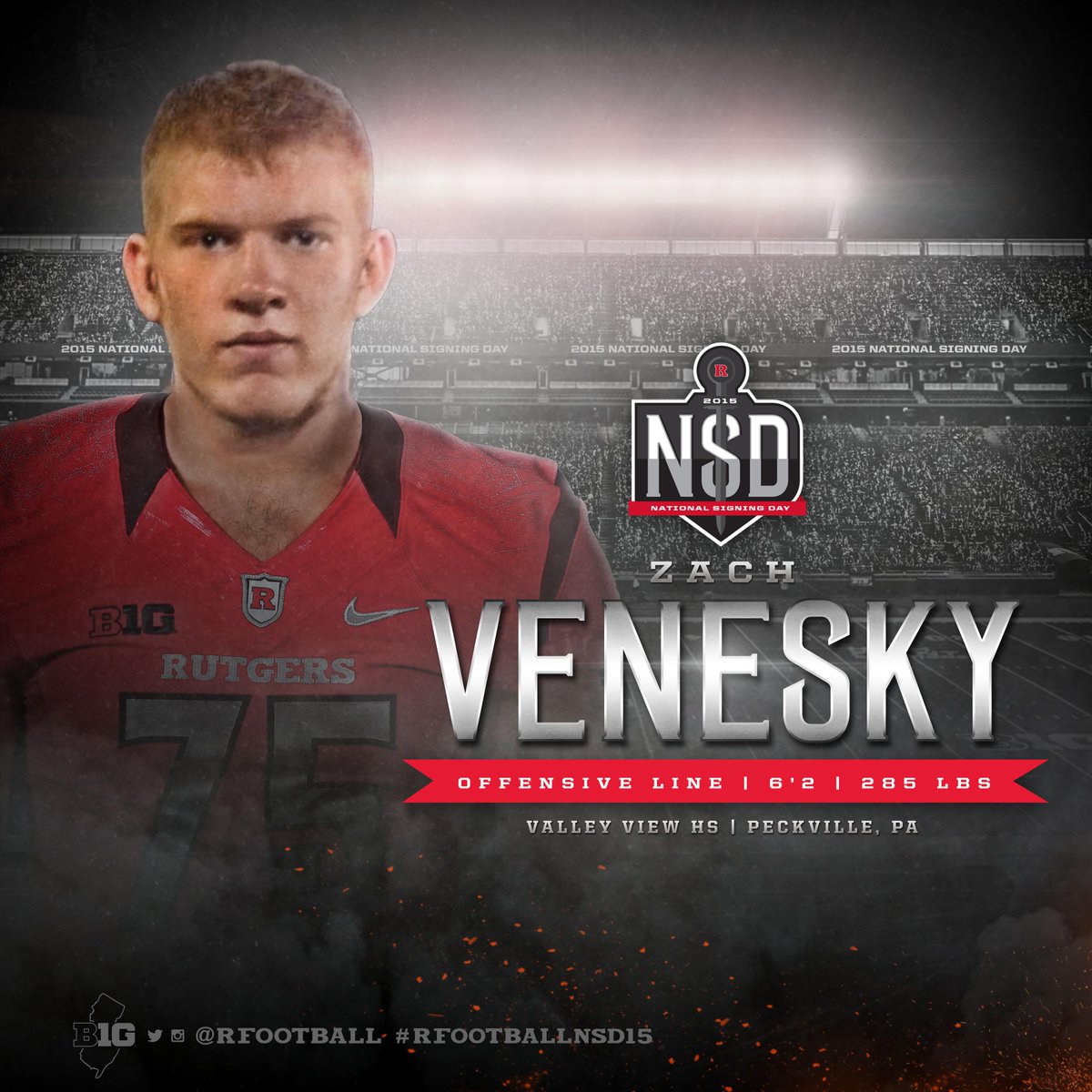 RFootball's tweet photo. Zach Venesky (Peckville, Pa.) is officially a Scarlet Knight! http://t.co/35wzFByBoT #RFootballNSD15 http://t.co/fZgp0OgF19