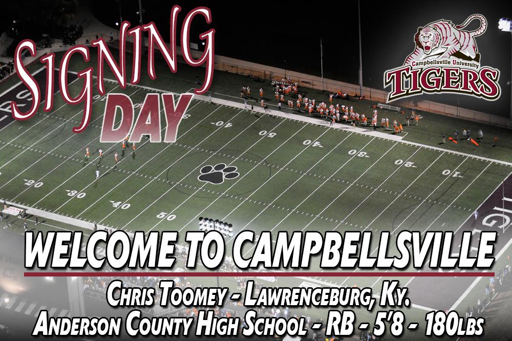CvilleTigers's tweet photo. SIGNING DAY! @CVILLE_FBALL welcomes Chris Toomey (@ChrisToomey4) to the @CampbellsvilleU family! @ANewsJPHerndon http://t.co/SFj7h7p5FO