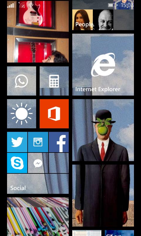 PeterMitri's tweet photo. My Magritte @lumia start screen created using #TileArt http://t.co/C7tz3uEBCp