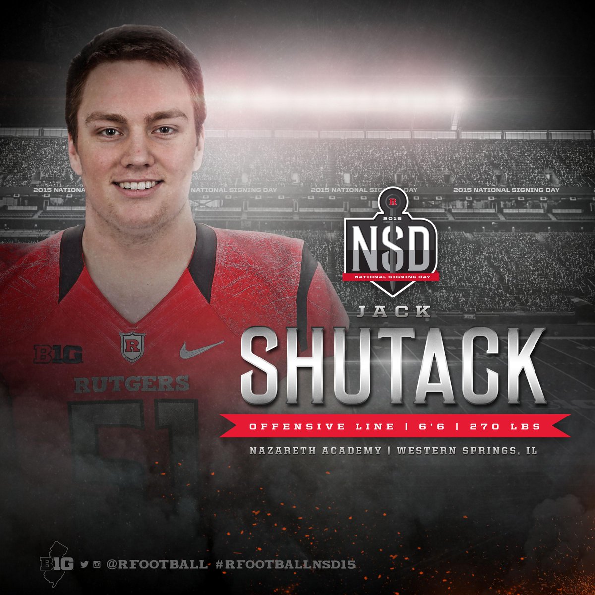 RFootball's tweet photo. Jack Shutack (Western Springs, Ill.) is officially a Scarlet Knight! http://t.co/WUvTC7ApmE #RFootballNSD15 http://t.co/tqsmrdZYkG