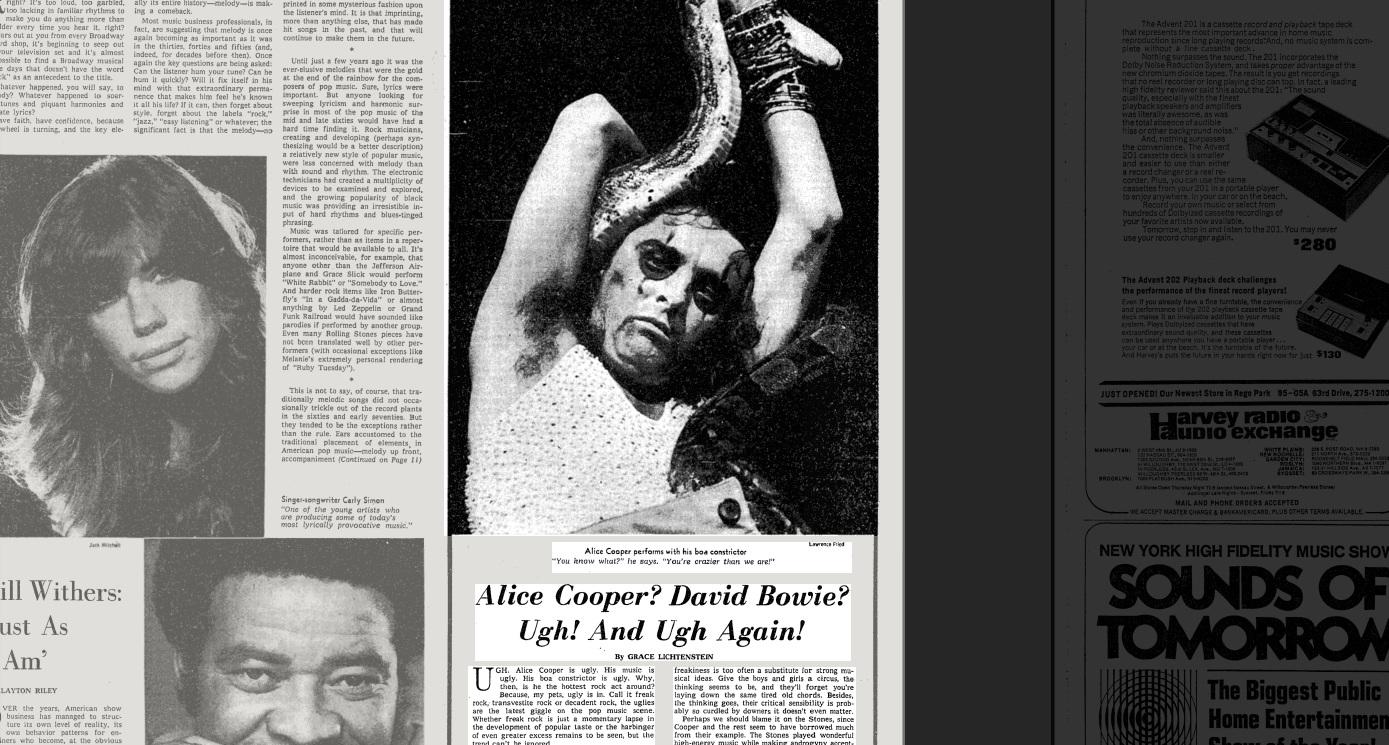 Happy Birthday, Alice Cooper. In 1972, NYT declared \"ugly is in.\"  