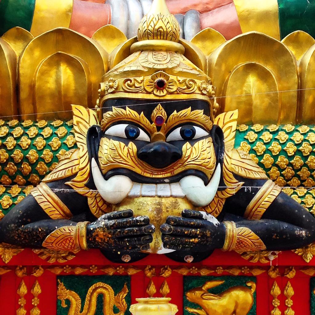 Thailander's tweet photo. At Wat Khun Chan, Rahu (a Hindu god) feasts on the sun! Guess we know what his fave dish is ;) #Bangkok #travel http://t.co/TA4wbgjSbY