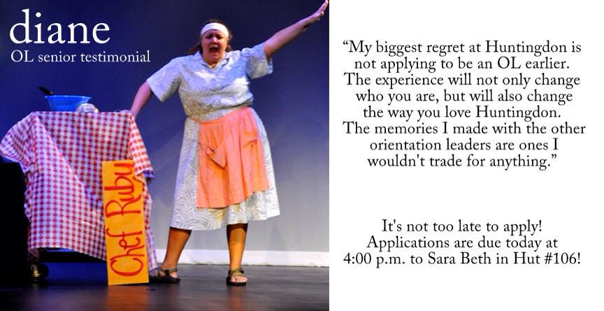 OrientationHC's tweet photo. chef ruby loves fried chicken, dinner rolls &amp; ORIENTATION! applications due today! @dhump15 http://t.co/mvI8VgCX7j