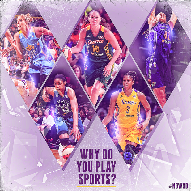 WNBA's tweet photo. Happy National Girls &amp; Women in Sports Day! 

Let us know why YOU play sports...tag a friend! #NGWSD #WNBA http://t.co/bxMZICLv5M