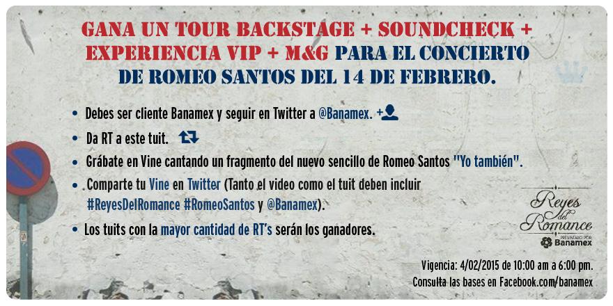 banamex's tweet photo. #ReyesDelRomance participen por el gran premio para conocer a #RomeoSantos ¡Último día! Bases http://t.co/KHrVPjBPNJ http://t.co/4xNhYyJHfY