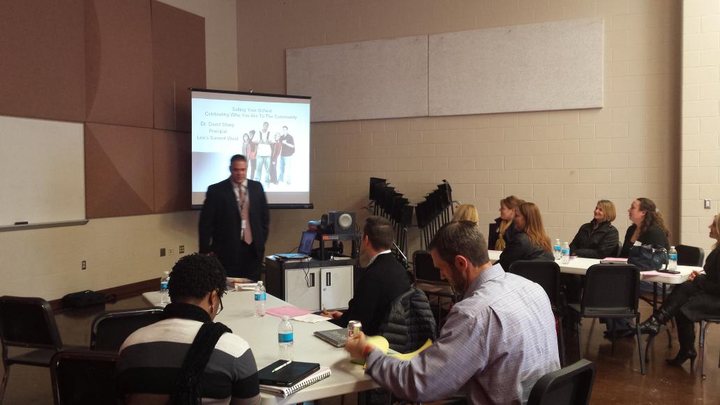 Dave Sharp, Principal, Lee's Summit West HS talking to Aspiring Principals of KC about Celebrating your School...