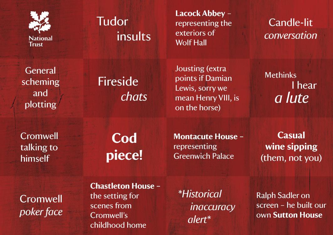 nationaltrust's tweet image. Watching a certain Tudor drama tonight? Don’t forget your #WolfHall bingo card.