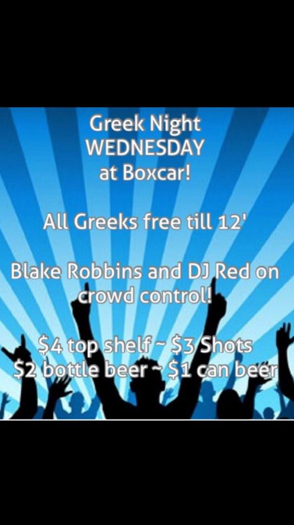 BoxcarTroy's tweet photo. Come out a grab a drink @BoxcarTroy great drink specials and all Greeks get in free until 12. #allaboard #GreekNight http://t.co/YPwOII0rIu