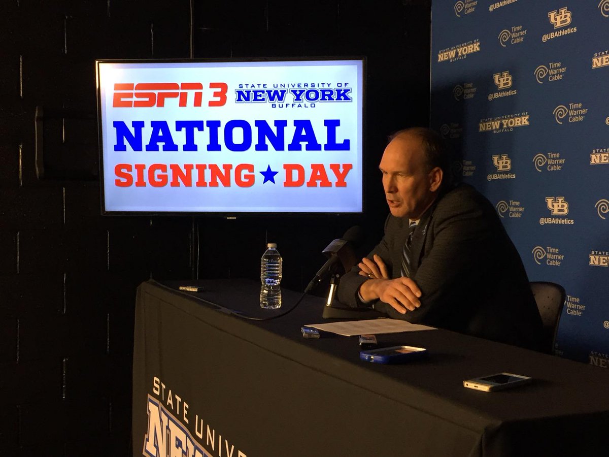 UBJonFuller's tweet photo. Head Coach Lance Leipold addresses the media about the 2015 @UBFootball signing class. #UBNLI http://t.co/nqme8RvK0D