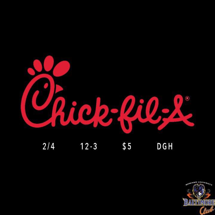 HUBaltimoreClub's tweet photo. Get some Chick fil a ! 12-3 http://t.co/rggUqXl4QW