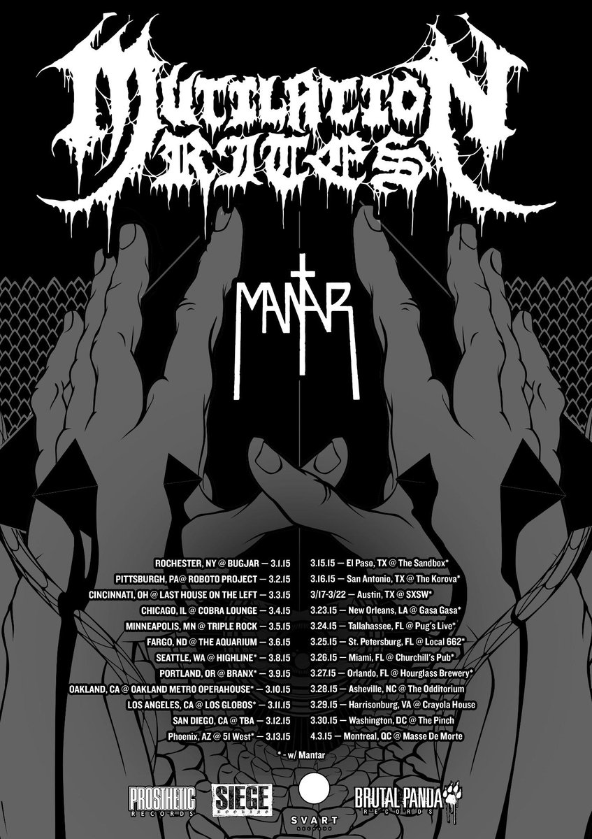 ProstheticRcds's tweet image. .@mutilationrites have just announced a headlining US tour this March with #MANTAR. #Harbinger #blackmetal #tourdates