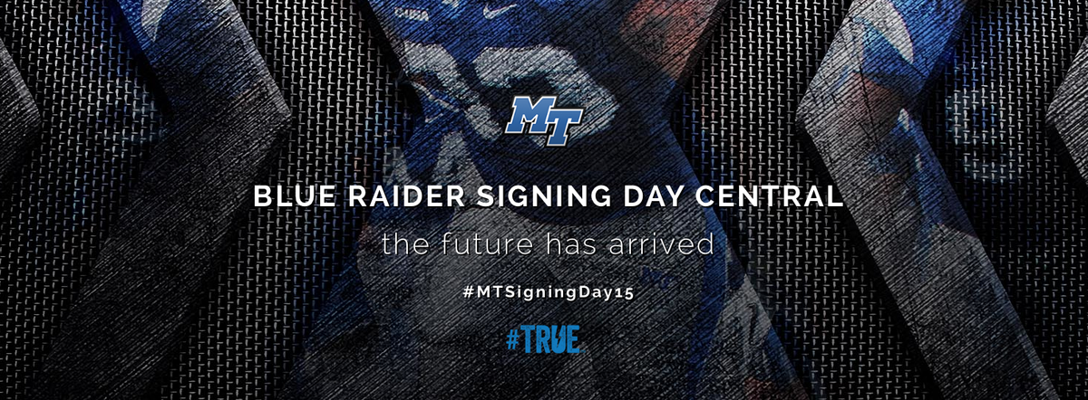 MTSUNews's tweet photo. #MTSU's future has arrived. @MT_FB Signing Day Live is underway! Watch now: http://t.co/arR5uXFywn #MTSigningDay15 http://t.co/5VXWgWuXjp
