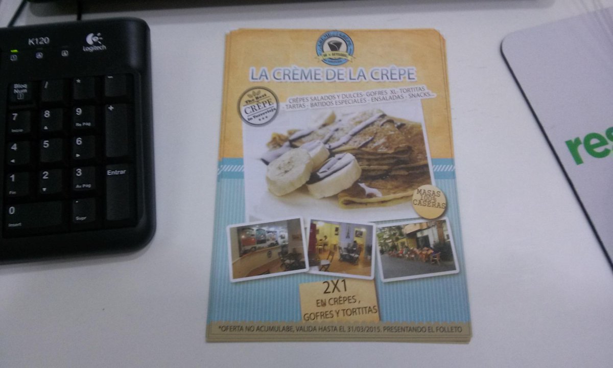 RespiraInternet's tweet photo. En la oficina de #Torrevieja tenemos flyers de @LaCremDeLaCrepe . Ven a recoger uno y disfruta de tu 2x1. http://t.co/r2sTyxUvN8